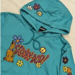 Scooby-Doo! Embroidered Floral Characters Hoodie Teal Sweatshirt Sz M